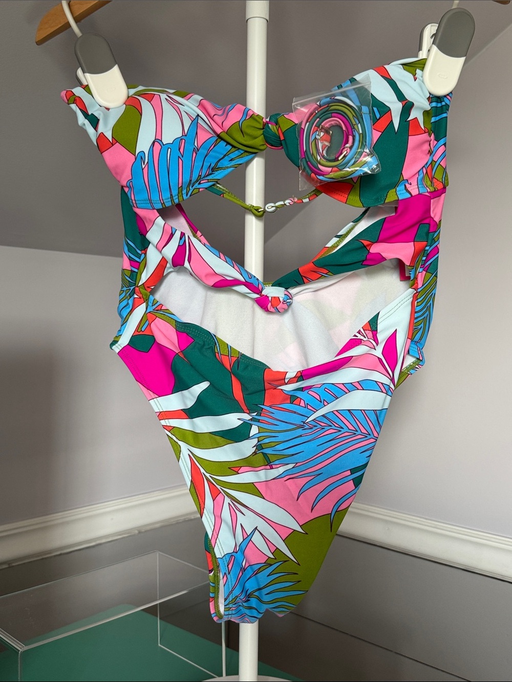 Xhilaration Junior Swimsuit XL (12-14) Tropical Knot Front cut Out One-Piece NWT